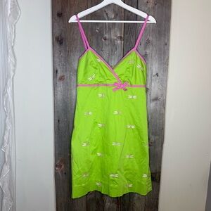Vintage Lilly Pulitzer Green and Pink Dragonfly Print Mini Dress size 8